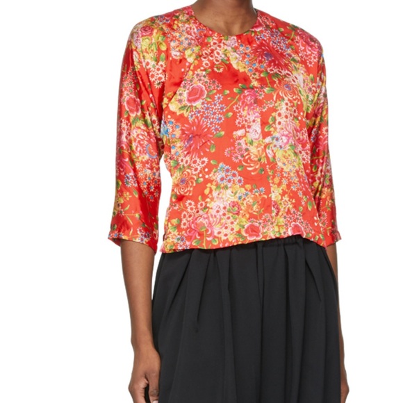 Comme des Garçons Red Satin Floral Blouse - Picture 5 of 8